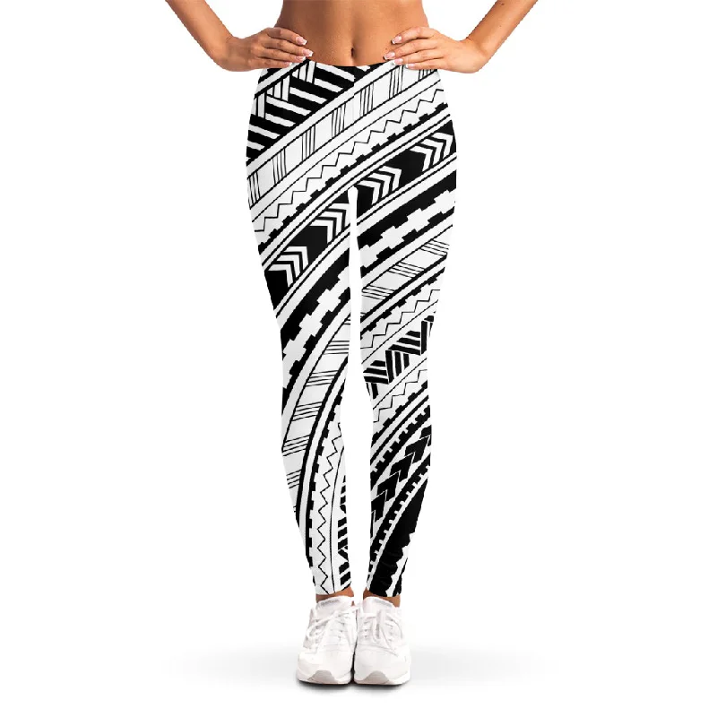 Black And White Maori Polynesian Print Women's Leggings Comfortable Classic Yoga Leggings