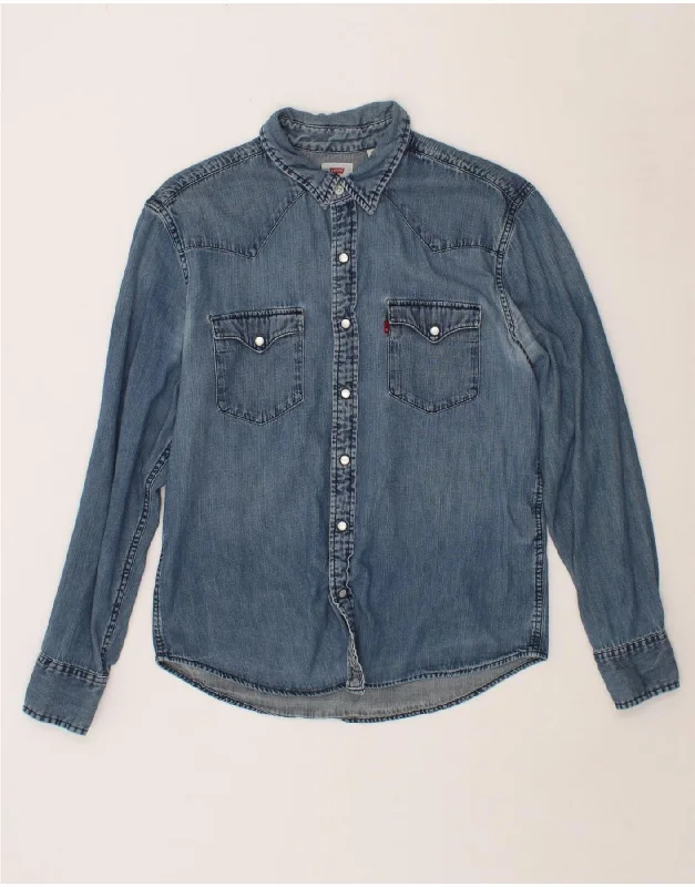 LEVI'S Mens Denim Shirt Medium Blue Cotton Fleece Fabric Down Fabric Feather Fabric
