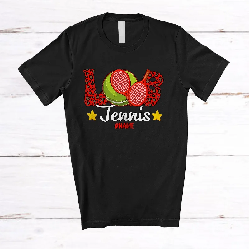 Personalized LOVE Tennis; Amazing Valentine Leopard Tennis; Women Custom Name Player T-Shirt Embroidered Appliqued Beaded