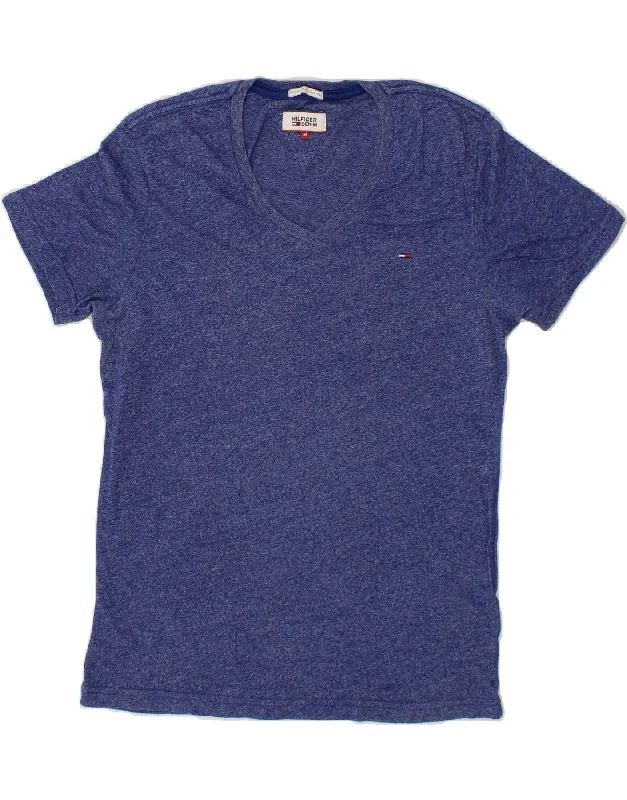 TOMMY HILFIGER Mens T-Shirt Top Medium Blue Flecked Cotton Fleece Nylon Spandex