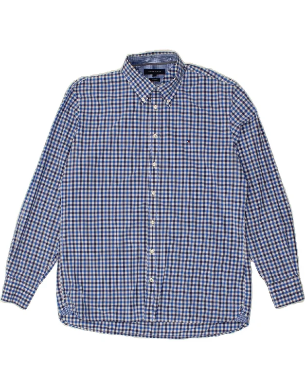 TOMMY HILFIGER Mens Custom Fit Shirt XL Blue Check Cotton Front Pockets Side Pockets Patch Pockets