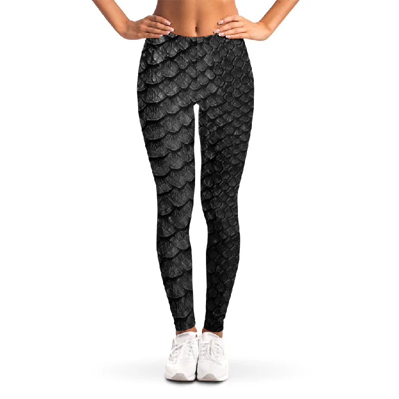 Black Snakeskin Print Women's Leggings Comfortable Plus Size Leggings