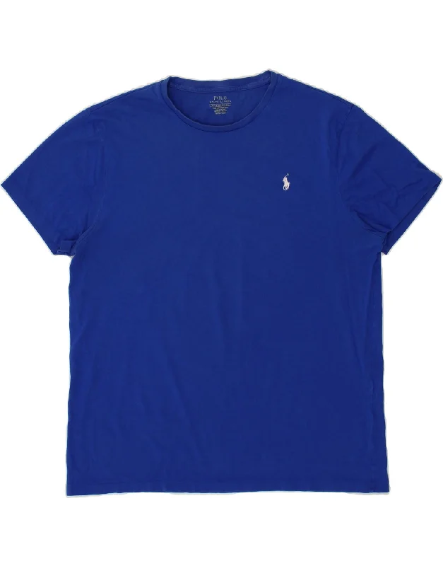 POLO RALPH LAUREN Mens Custom Slim Fit T-Shirt Top XL Blue Cotton Zippered Buttoned Snapped