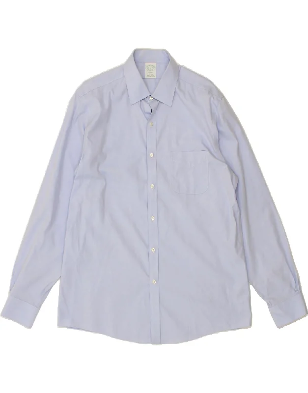 BROOKS BROTHERS Mens Milano Shirt Size 16 1/2 Large Blue Cotton Elegant Classic Vintage