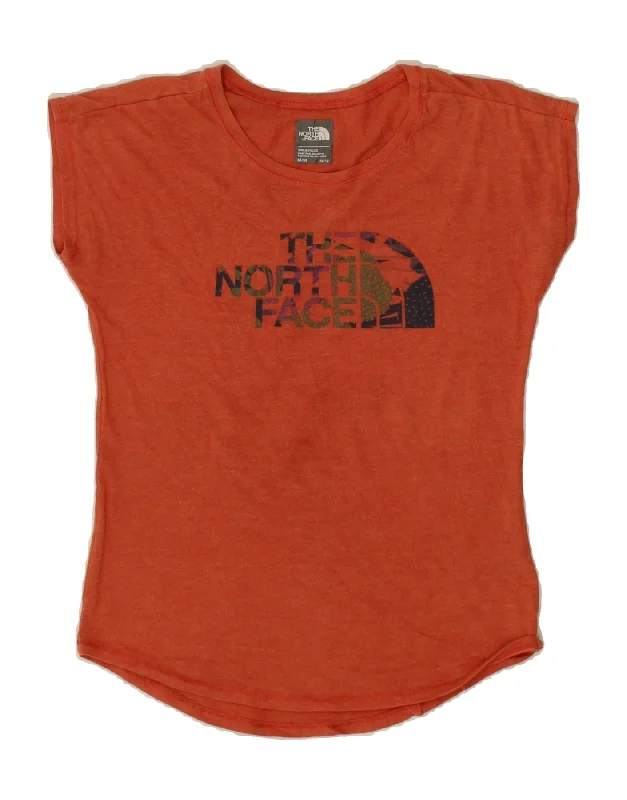 THE NORTH FACE Girls Graphic T-Shirt Top 10-11 Years Medium Orange Mesh Fabric Canvas Fabric Denim Fabric