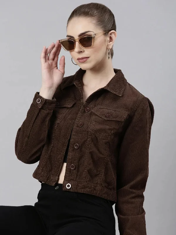 Women Coffee Brown Solid Tailored Jacket-IM-10605-Coffeebrown Cardigan Sweater Pullover