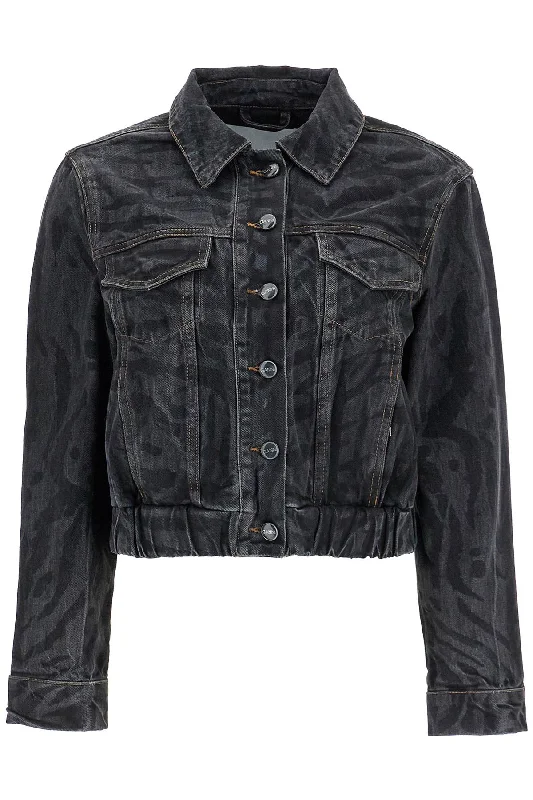 Cut\n\nshort Denim Jacket With Laser-cut A-Line Jacket Boat Neck Shawl Collar