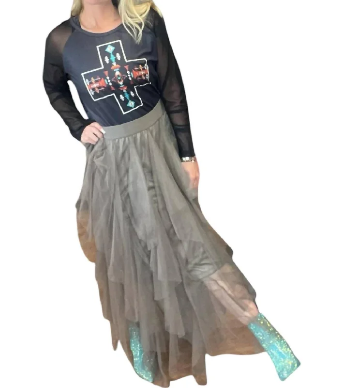 Tulle Skirt In Mocha wool skirt breathable
