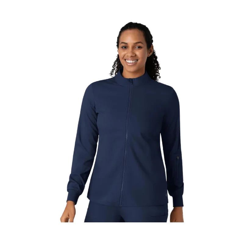 Wonder Wink Women's Warm Up Scrub Jacket - Navy Blue Belted Jacket Elasticated Jacket Padded Jacket