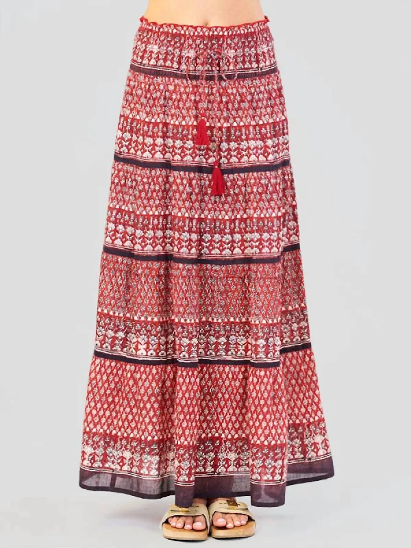 Mari Print Maxi Skirt In Red Multi slim fit skirt
