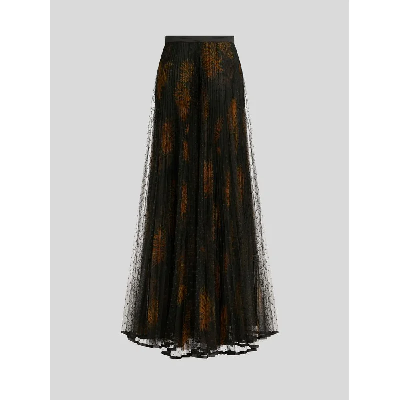 LONG PLEATED TULLE SKIRT WITH DAHLIAS lace skirt romantic