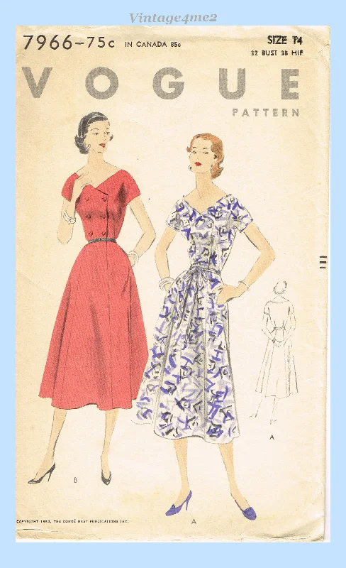 Vogue 7966: 1950s Uncut Misses Button Front Dress 32 B Vintage Sewing Pattern Tunics Stylish elegant