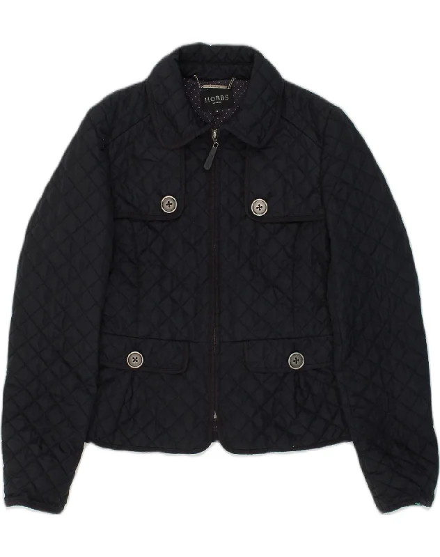 HOBBS Womens Quilted Jacket UK 8 Small  Navy Blue Polyamide Cotton Fabric Linen Fabric Terry Fabric