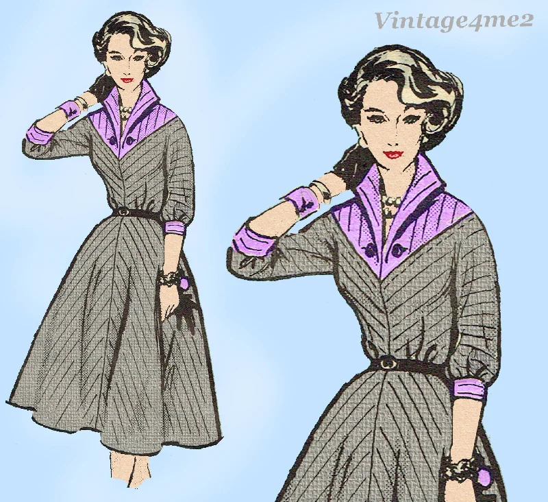 1950s Original Vintage Anne Adams Pattern 4617 Rockabilly Dress UNCUT 34 Bust Floral Print girly