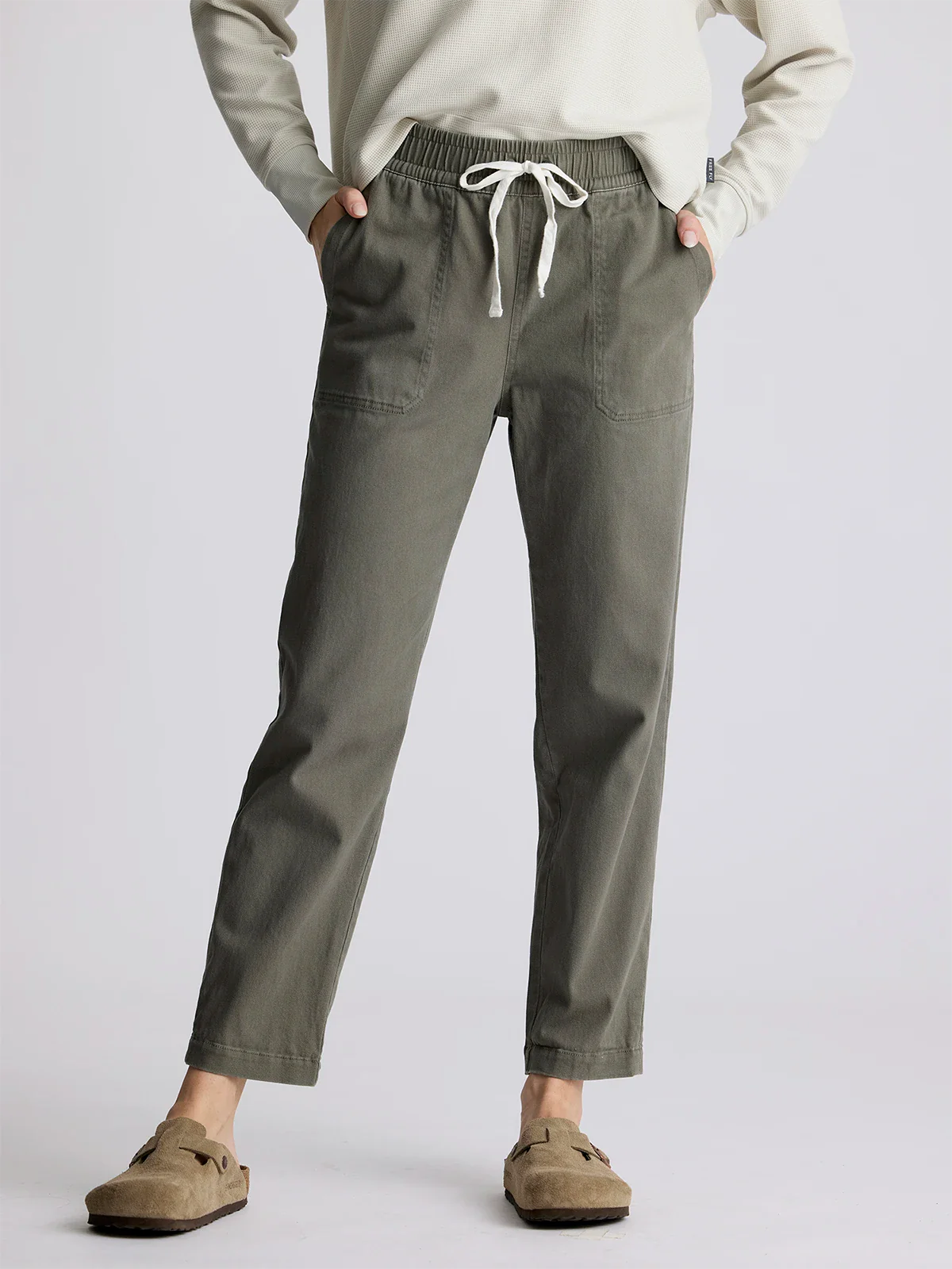 Free Fly Women's Pacifica Twill Pant in Smokey Olive Comfortable Maternity Pants