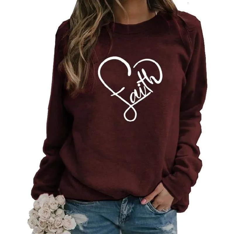 Faith Letters Print Long Sleeve Round Neck Hoodies For Women Kawaii Women's Sweatshirt Femmes Cotton Plus Size 5XL Thick Girls Hoodie with Pastel Soft Subtle