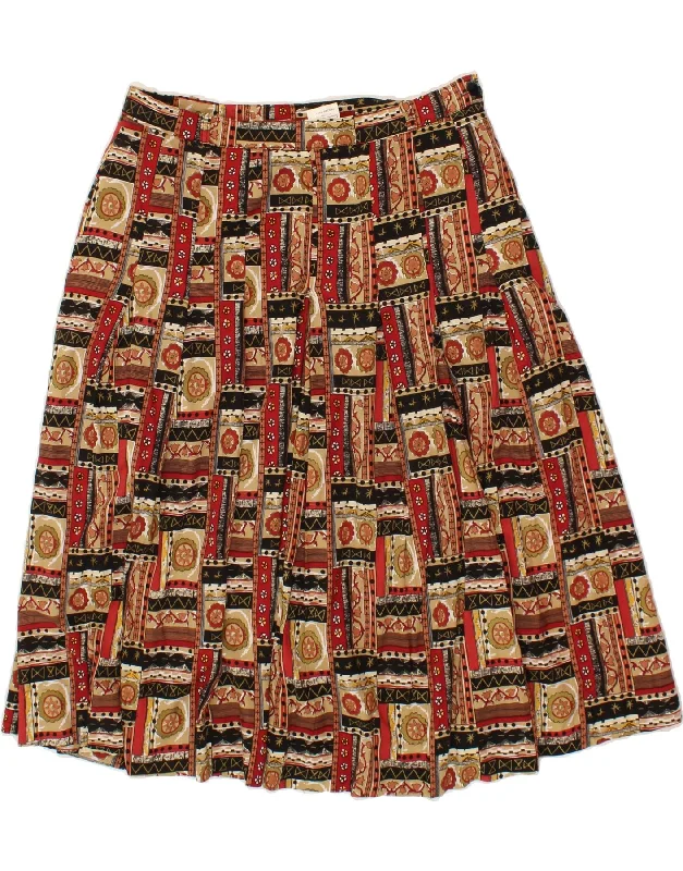 CLOVER Womens A-Line Skirt UK 18 XL W36  Red Patchwork Viscose asymmetrical skirt cut