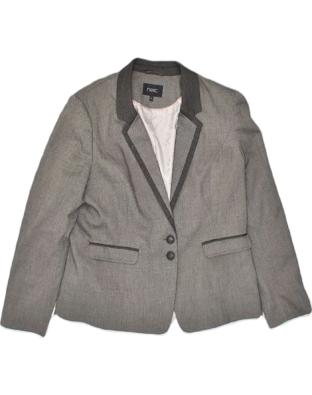 NEXT Womens 2 Button Blazer Jacket UK 18 XL Grey Polyester Snapped Jacket Toggled Jacket Drawstring Jacket