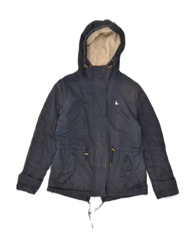 JACK WILLS Womens Hooded Sherpa Jacket UK 8 Small Navy Blue Cotton Nylon Fabric Polyester Fabric Spandex Fabric