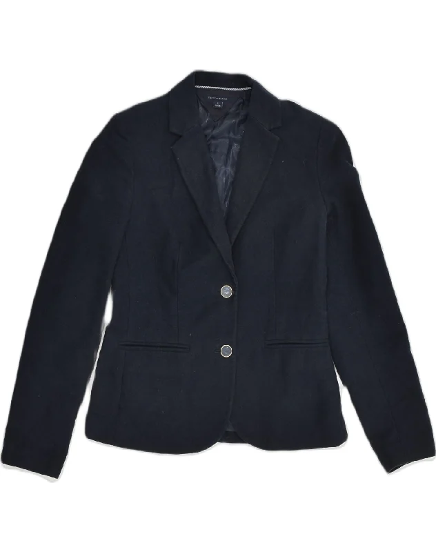 TOMMY HILFIGER Womens 2 Button Blazer Jacket US 0 XS Navy Blue Cotton Faux Fur Jacket Real Fur Jacket Shearling Jacket