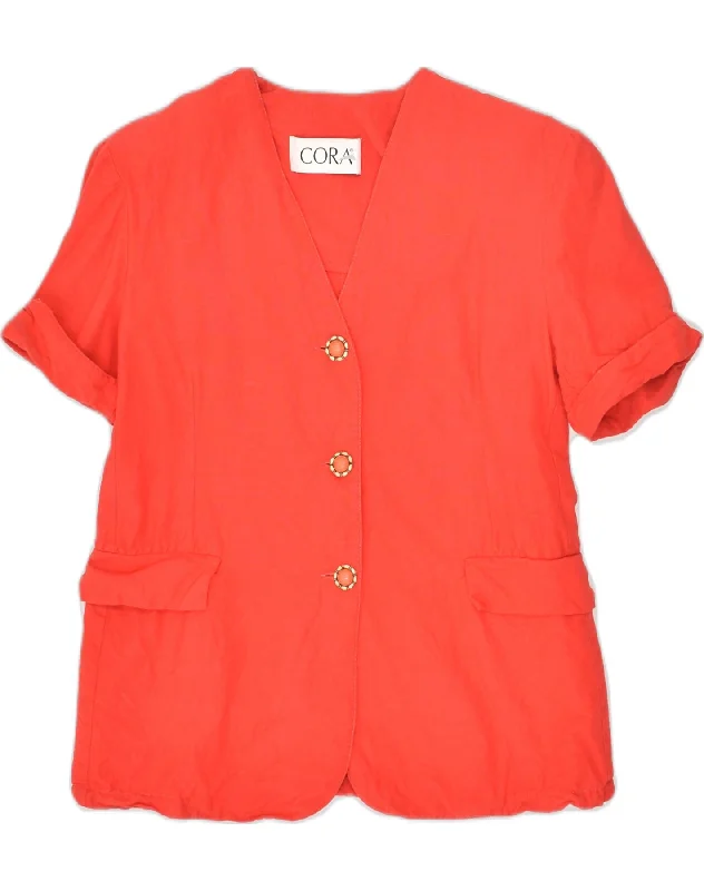 VINTAGE Womens Short Sleeve 3 Button Blazer Jacket IT 44 Medium Red Toggled Jacket Drawstring Jacket Belted Jacket