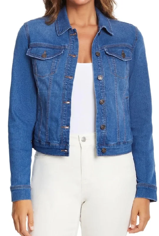Social Standard Women's Long Sleeve Button Up Denim Jean Jacket Zip Front Button Front Snap Front