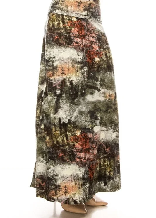 Maxi Forest Print Skirt 832 elastic waist skirt
