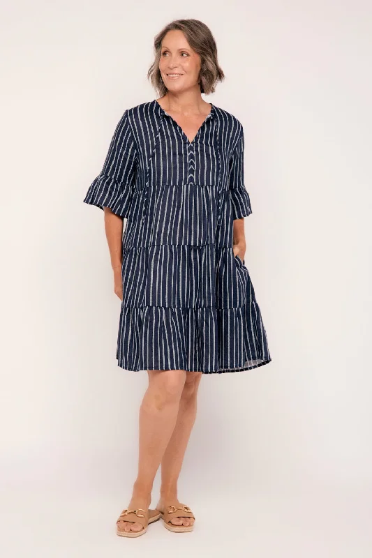 Scout Linen Tiered Dress in Boathouse Tunics Long Elegant
