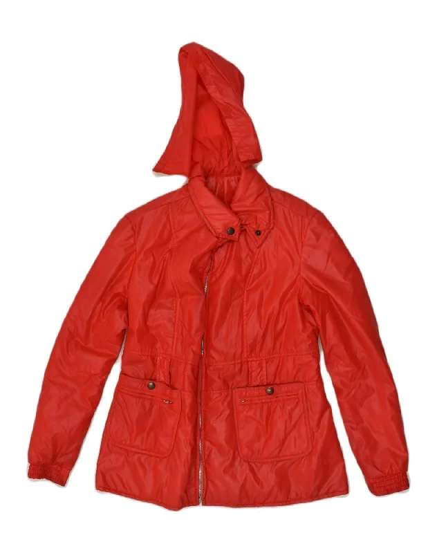 VINTAGE Womens Hooded Rain Jacket UK 14 Medium Red Polyester Anorak Shell Jacket Lightweight Jacket
