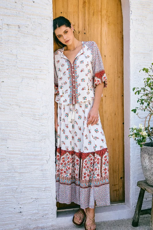 Petunia Red Floral Boho Maxi Skirt cotton skirt soft