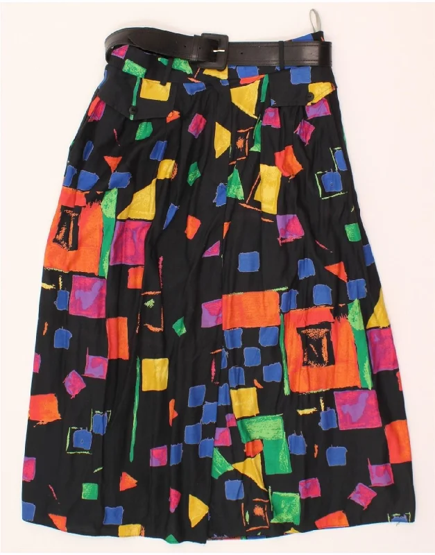VINTAGE Womens A-Line Skirt EU 38 Medium W30  Black Geometric cashmere skirt soft