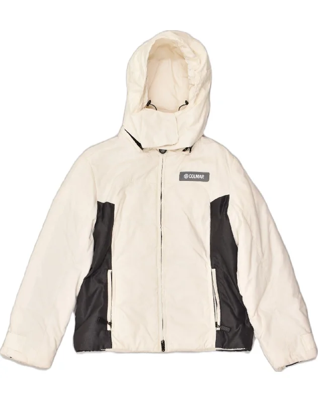 COLMAR Womens Hooded Windbreaker Jacket EU 40 Medium White Notch Collar Peter Pan Collar Cowl Neck