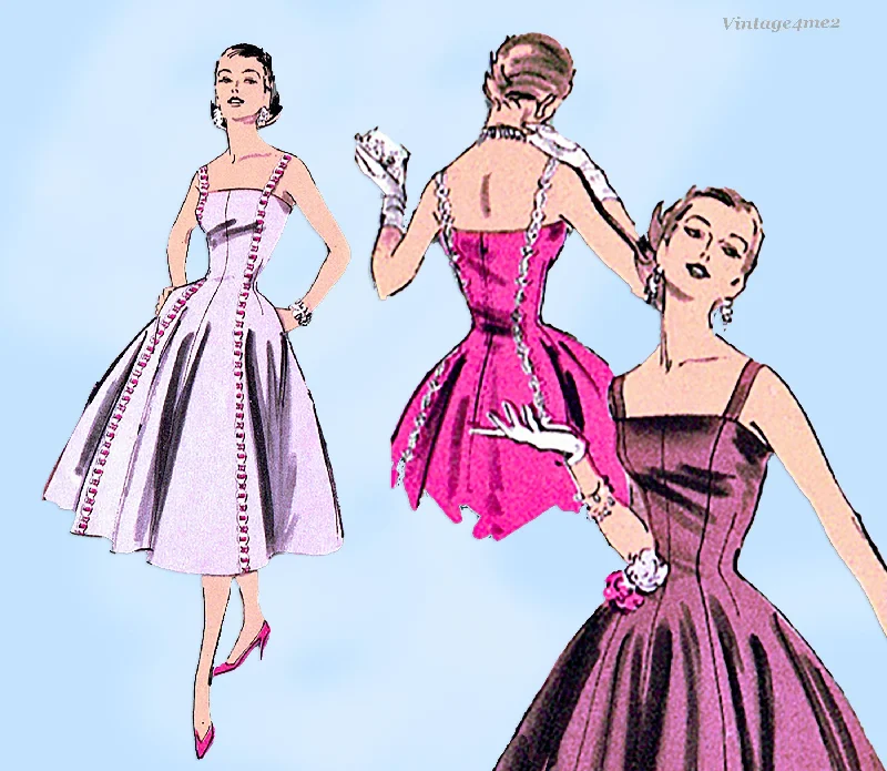 Advance 7990: 1950s Misses Uncut Designer Dress Sz 32 B Vintage Sewing Pattern Crew Neckline Sporty