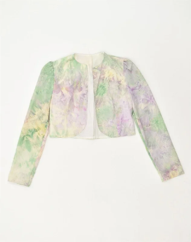 VINTAGE Womens Bolero Jacket UK 8 Small Multicoloured Tie Dye Welt Pockets Slit Pockets Flap Pockets