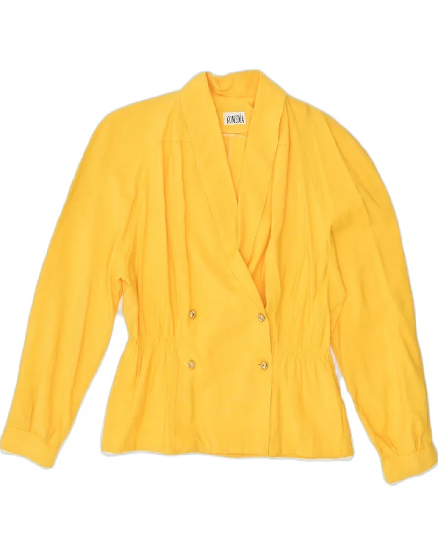 VINTAGE Womens Double Breasted Blazer Jacket UK 14 Large Yellow Wool Fabric Cashmere Fabric Tweed Fabric