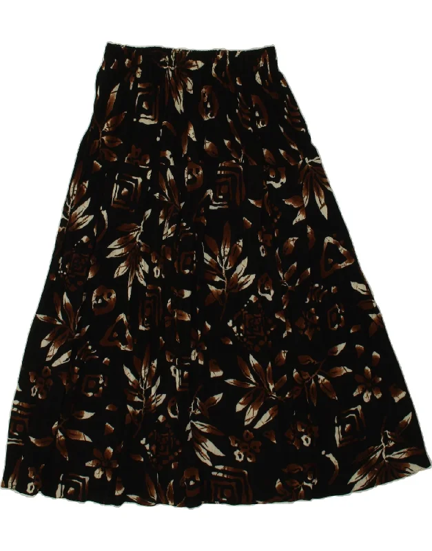 VINTAGE Womens A-Line Skirt UK 16 Large W34 Black Floral Viscose cashmere skirt fine