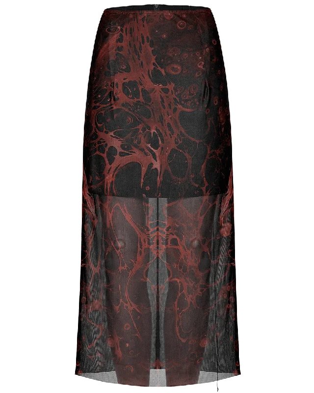 Punk Rave Daily Life Womens Cyberpunk Layered Gauze Midi Skirt - Black & Red low waist skirt