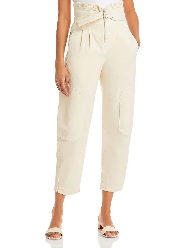 Suri Womens Canvas Belted Paperbag Pants Modern Stretch Trousers