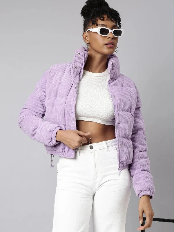 Women Solid Lavender Puffer Jacket-8809R-Lavender Satin Jacket Silk Jacket Chiffon Jacket