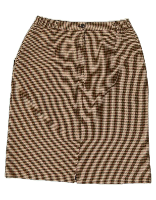 ST. BERNARD Womens Straight Skirt UK 16 Large W32  Brown Check leather skirt bold