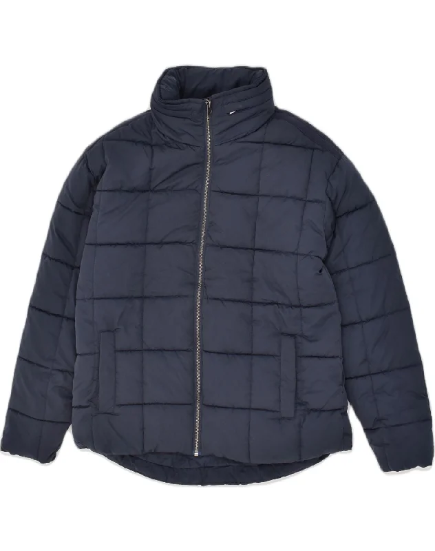 FAT FACE Womens Loose Fit Hooded Padded Jacket UK 10 Small  Navy Blue Herringbone Jacket Houndstooth Jacket Plaid Jacket