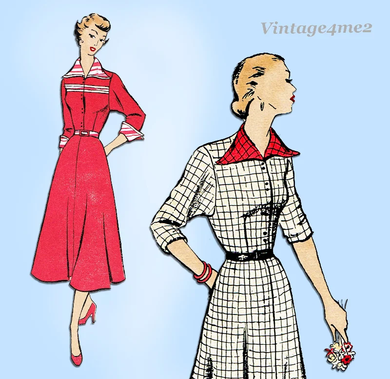 New York 804: 1950s Uncut Misses Street Dress Size 30 B Vintage Sewing Pattern Casual Short Summer