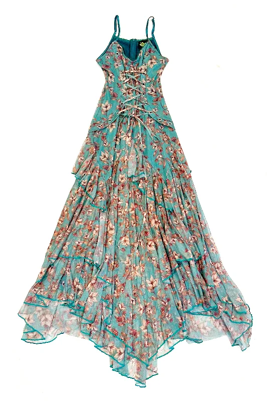 Yesenia Blue Floral Corset Dress Tunics Top rated
