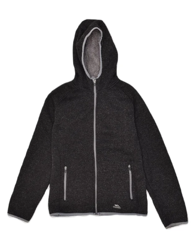 TRESPASS Womens Hooded Fleece Jacket UK 14 Medium Black Flecked Nylon Fabric Polyester Fabric Spandex Fabric