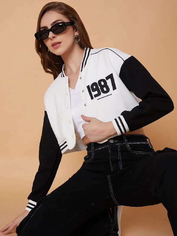 Women White Crop Varsity Jacket-921-White Corduroy Jacket Velvet Jacket Brocade Jacket
