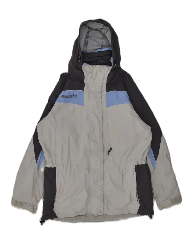 COLUMBIA Womens Hooded Windbreaker Jacket UK 14 Medium Grey Colourblock Denim Jacket Leather Jacket Suede Jacket