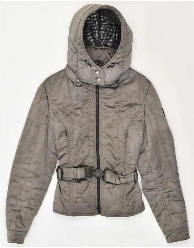 REFRIGIWEAR Womens Hooded Windbreaker Jacket UK 10 Small Grey Polyamide Rayon Fabric Velvet Fabric Corduroy Fabric