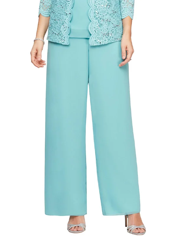 Womens Sheer High Rise Wide Leg Pants Trendy Velvet Pants
