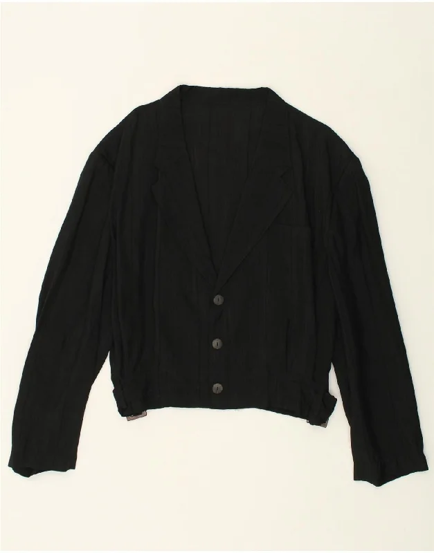 VINTAGE Womens 3 Button Blazer Jacket IT 52 2XL Black Striped Trench Coat Raincoat Waterproof Jacket