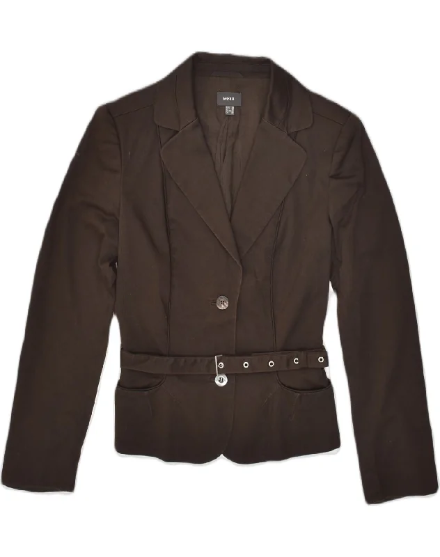 MEXX Womens 2 Button Blazer Jacket UK 12 Medium Brown Cotton Herringbone Jacket Checkered Jacket Solid Jacket